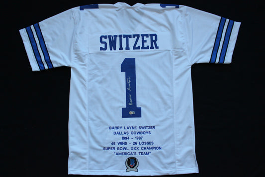 BARRY SWITZER DALLAS COWBOYS SIGNED HOME STATS JERSEY Sooners BAS COA