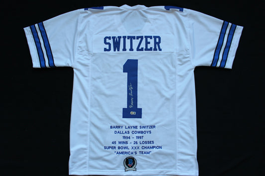 BARRY SWITZER DALLAS COWBOYS SIGNED HOME STATS JERSEY Sooners BAS COA