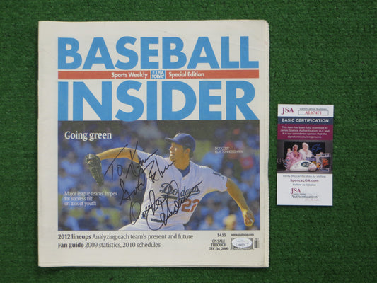 OREL HERSHISER SIGNED BASEBALL INSIDER NEWSPAPER w/To Kevin JSA COA