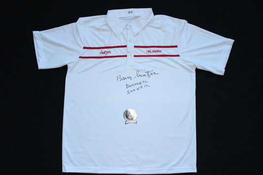 BARRY SWITZER OKLAHOMA OU SOONERS SIGNED Custom POLO SHIRT w/Boomer Sooner BAS