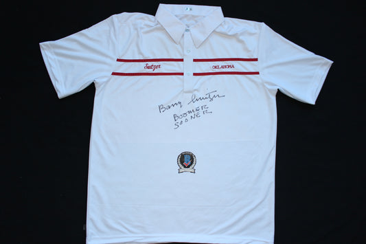 BARRY SWITZER OKLAHOMA OU SOONERS SIGNED Custom POLO SHIRT w/Boomer Sooner BAS