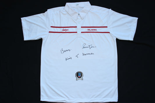 BARRY SWITZER OKLAHOMA OU SOONERS SIGNED Custom POLO SHIRT w/King of Norman BAS