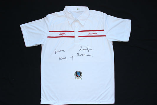 BARRY SWITZER OKLAHOMA OU SOONERS SIGNED Custom POLO SHIRT w/King of Norman BAS