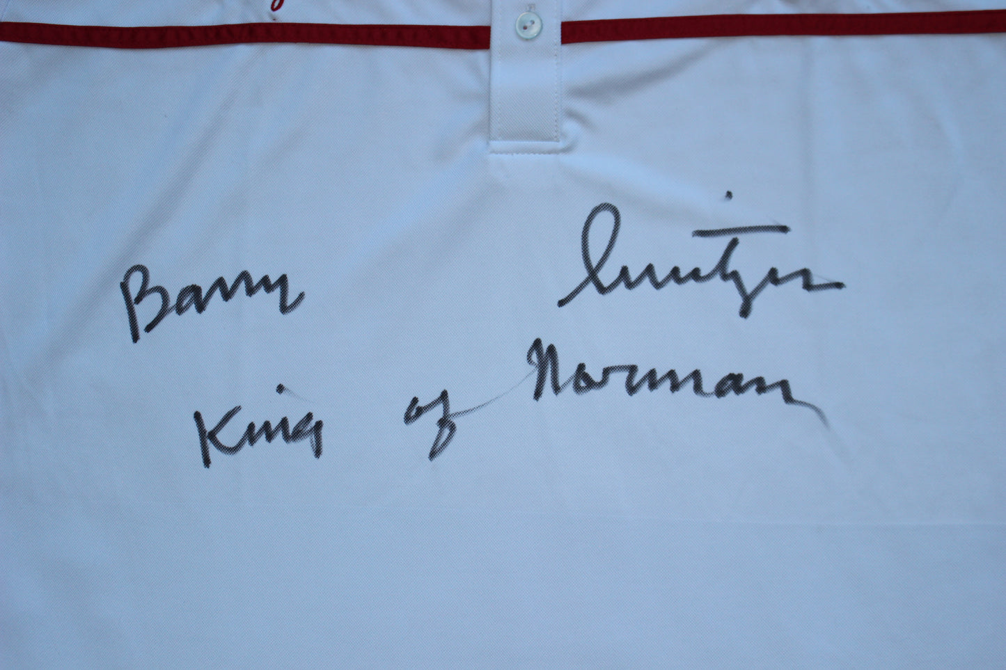 BARRY SWITZER OKLAHOMA OU SOONERS SIGNED Custom POLO SHIRT w/King of Norman BAS