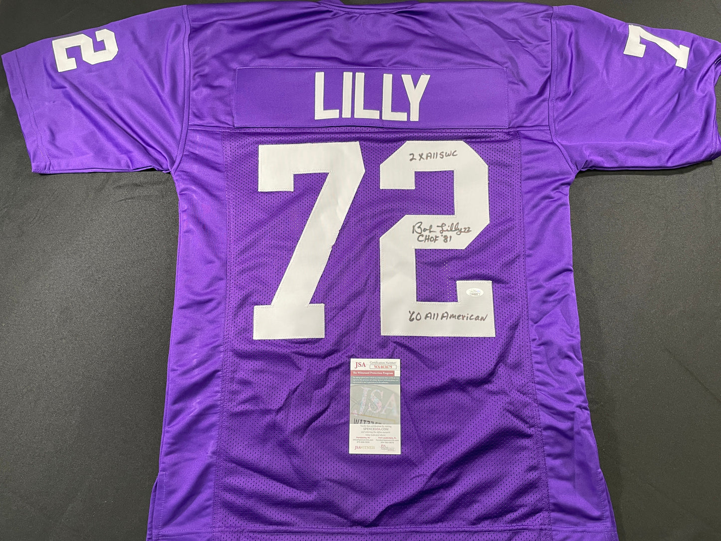 BOB LILLY TCU HORNED FROGS SIGNED JERSEY w/3INSC Dallas Cowboys JSA