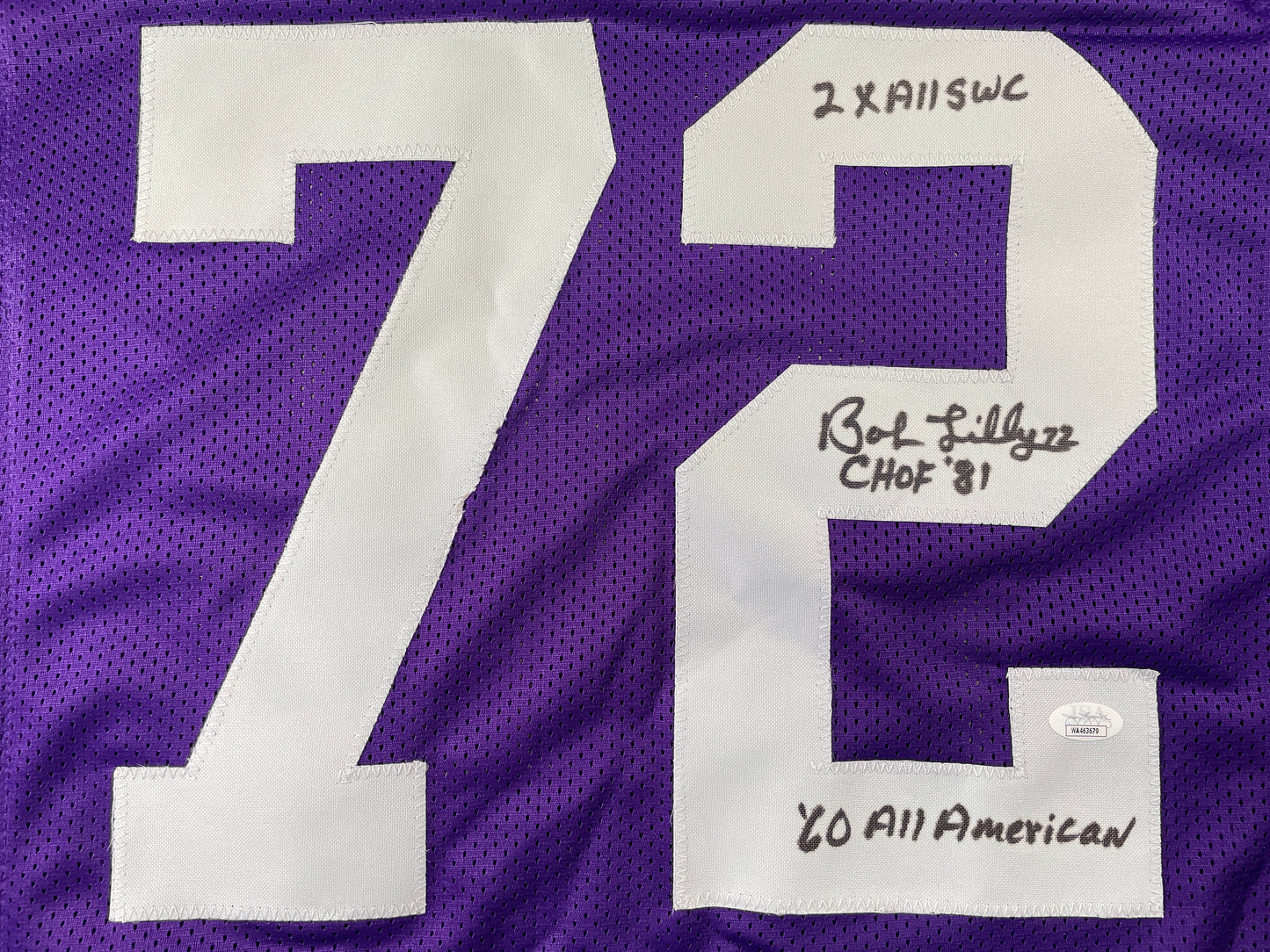 BOB LILLY TCU HORNED FROGS SIGNED JERSEY w/3INSC Dallas Cowboys JSA