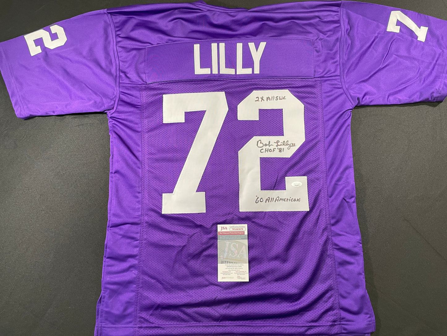 BOB LILLY TCU HORNED FROGS SIGNED JERSEY w/3INSC Dallas Cowboys JSA