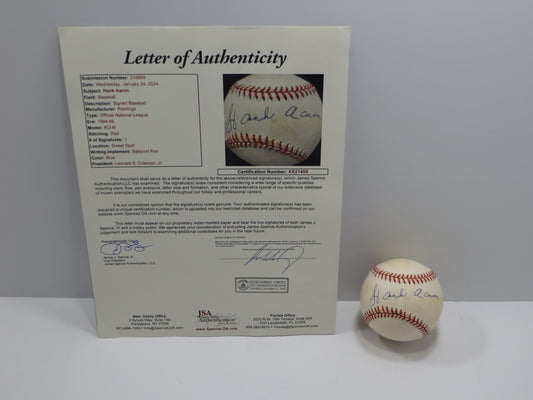 HENRY HANK AARON SIGNED RAWLINGS ONL BASEBALL BRAVES JSA FULL LOA
