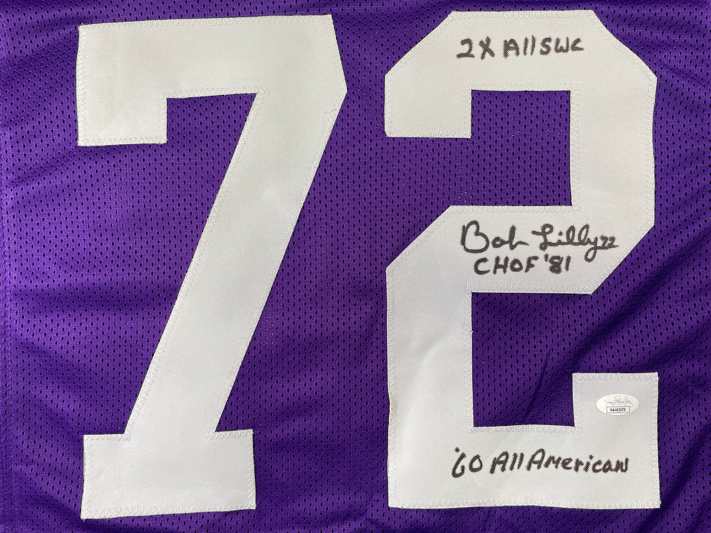 BOB LILLY TCU HORNED FROGS SIGNED JERSEY w/3INSC Dallas Cowboys JSA