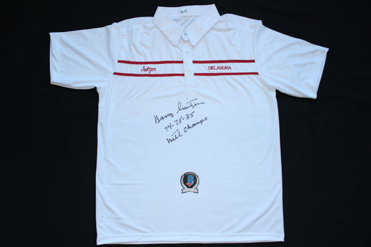 BARRY SWITZER OKLAHOMA OU SOONERS SIGNED Custom POLO SHIRT w/Natl Champs BAS