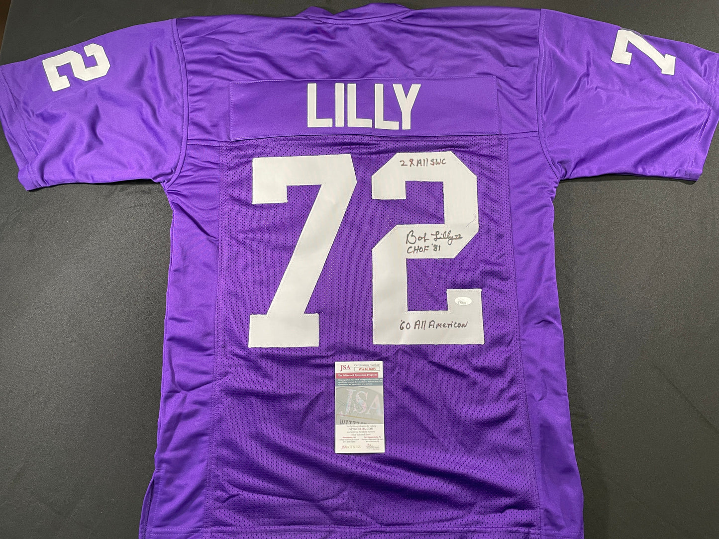 BOB LILLY TCU HORNED FROGS SIGNED JERSEY w/3INSC Dallas Cowboys JSA