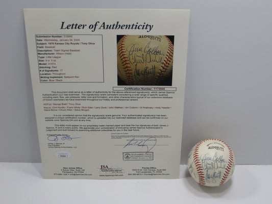 1976 KANSAS ROYALS TEAM SIGNED BASEBALL George Brett Tony Oliva JSA LOA