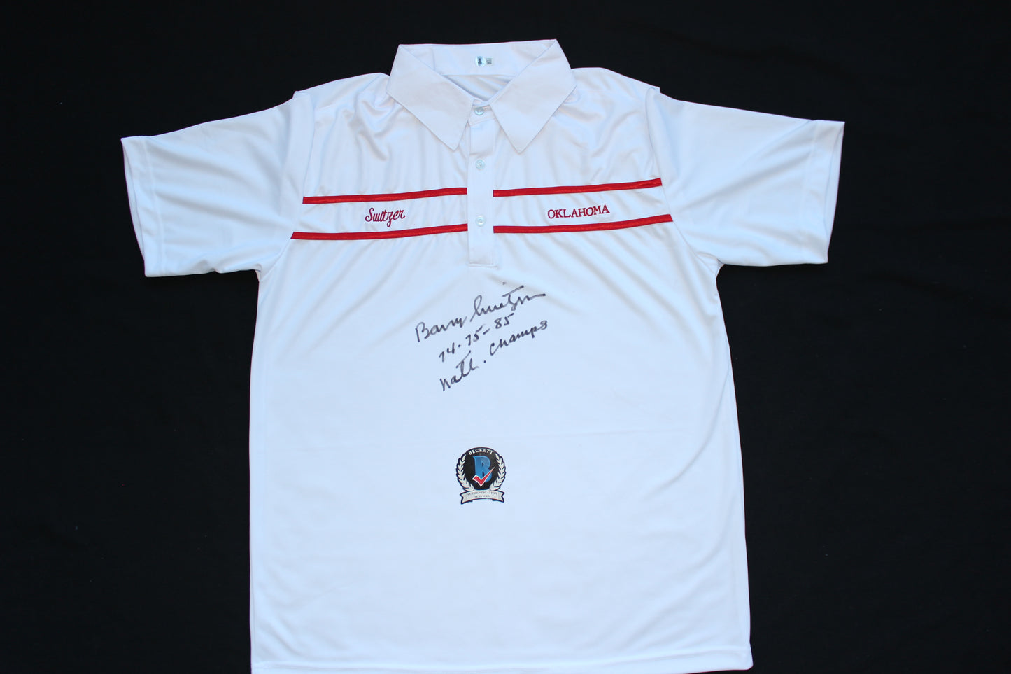 BARRY SWITZER OKLAHOMA OU SOONERS SIGNED Custom POLO SHIRT w/Natl Champs BAS