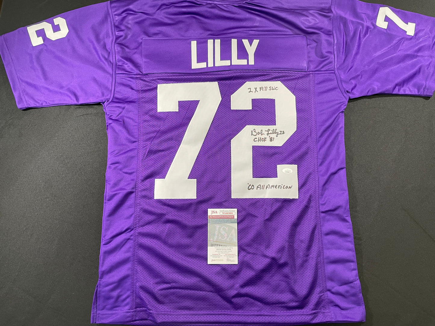 BOB LILLY TCU HORNED FROGS SIGNED JERSEY w/3INSC Dallas Cowboys JSA