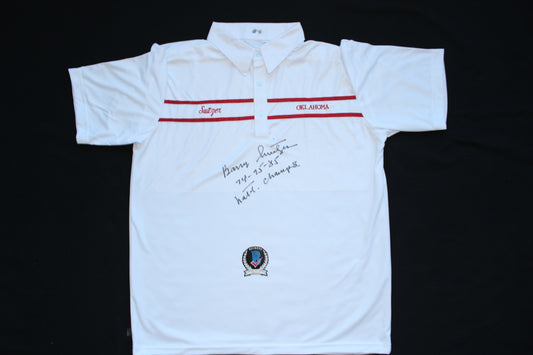 BARRY SWITZER OKLAHOMA OU SOONERS SIGNED Custom POLO SHIRT w/Natl Champs BAS