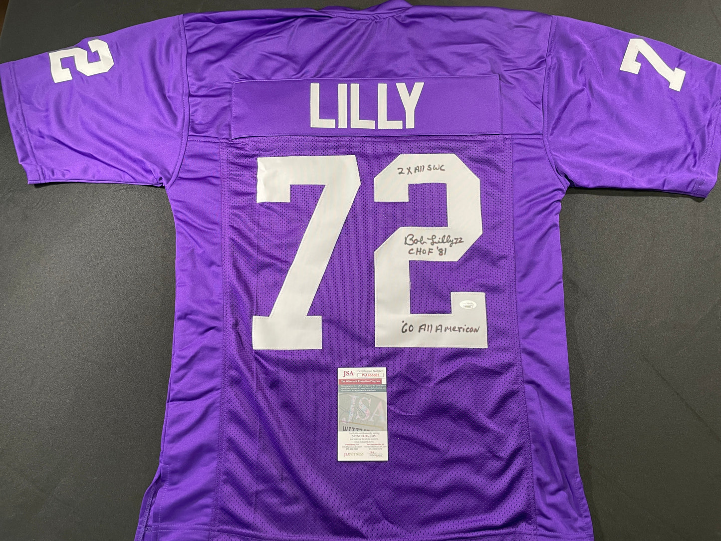 BOB LILLY TCU HORNED FROGS SIGNED JERSEY w/3INSC Dallas Cowboys JSA