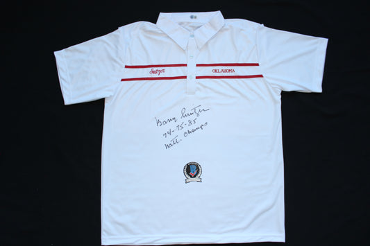 BARRY SWITZER OKLAHOMA OU SOONERS SIGNED Custom POLO SHIRT w/Natl Champs BAS