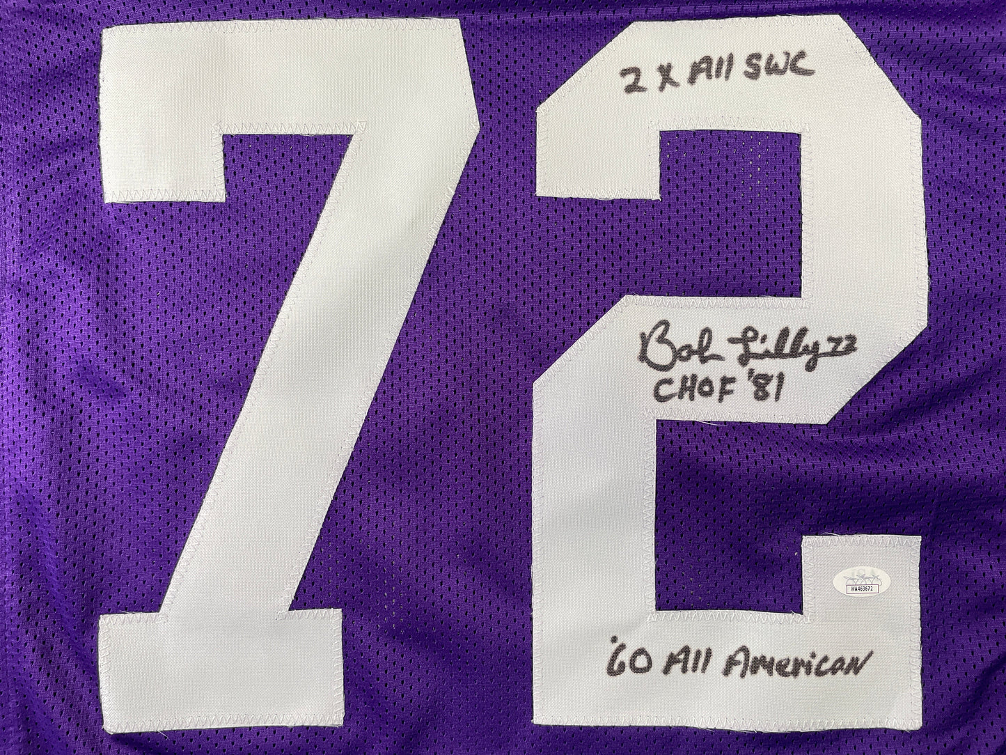 BOB LILLY TCU HORNED FROGS SIGNED JERSEY w/3INSC Dallas Cowboys JSA