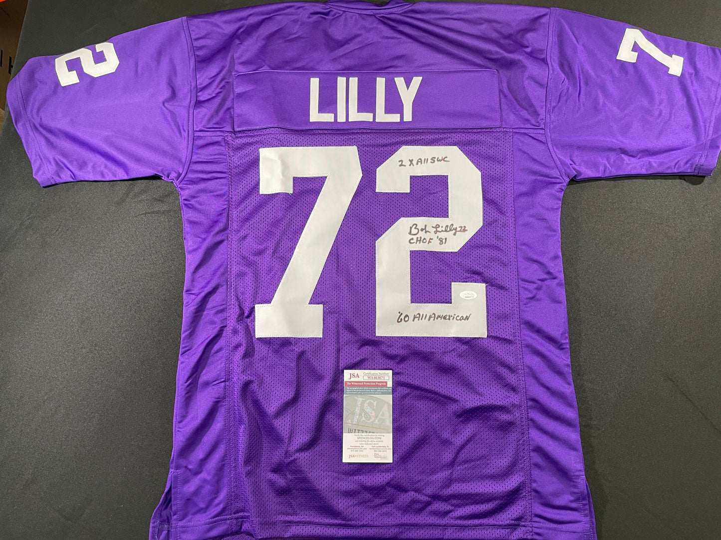 BOB LILLY TCU HORNED FROGS SIGNED JERSEY w/3INSC Dallas Cowboys JSA