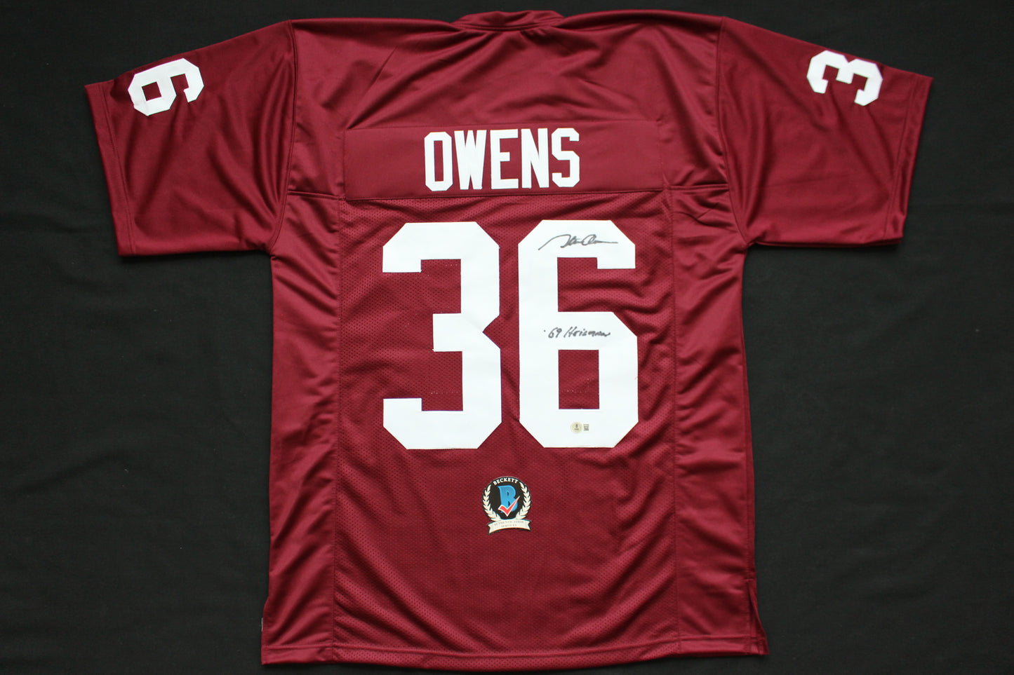 STEVE OWENS OU SOONERS SIGNED JERSEY w/69 HEISMAN Detroit Lions BAS COA