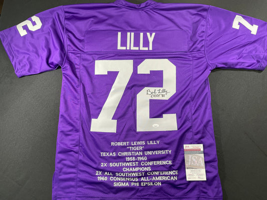 BOB LILLY TCU HORNED FROGS SIGNED STAT JERSEY w/CHOF 81 Dallas Cowboys JSA