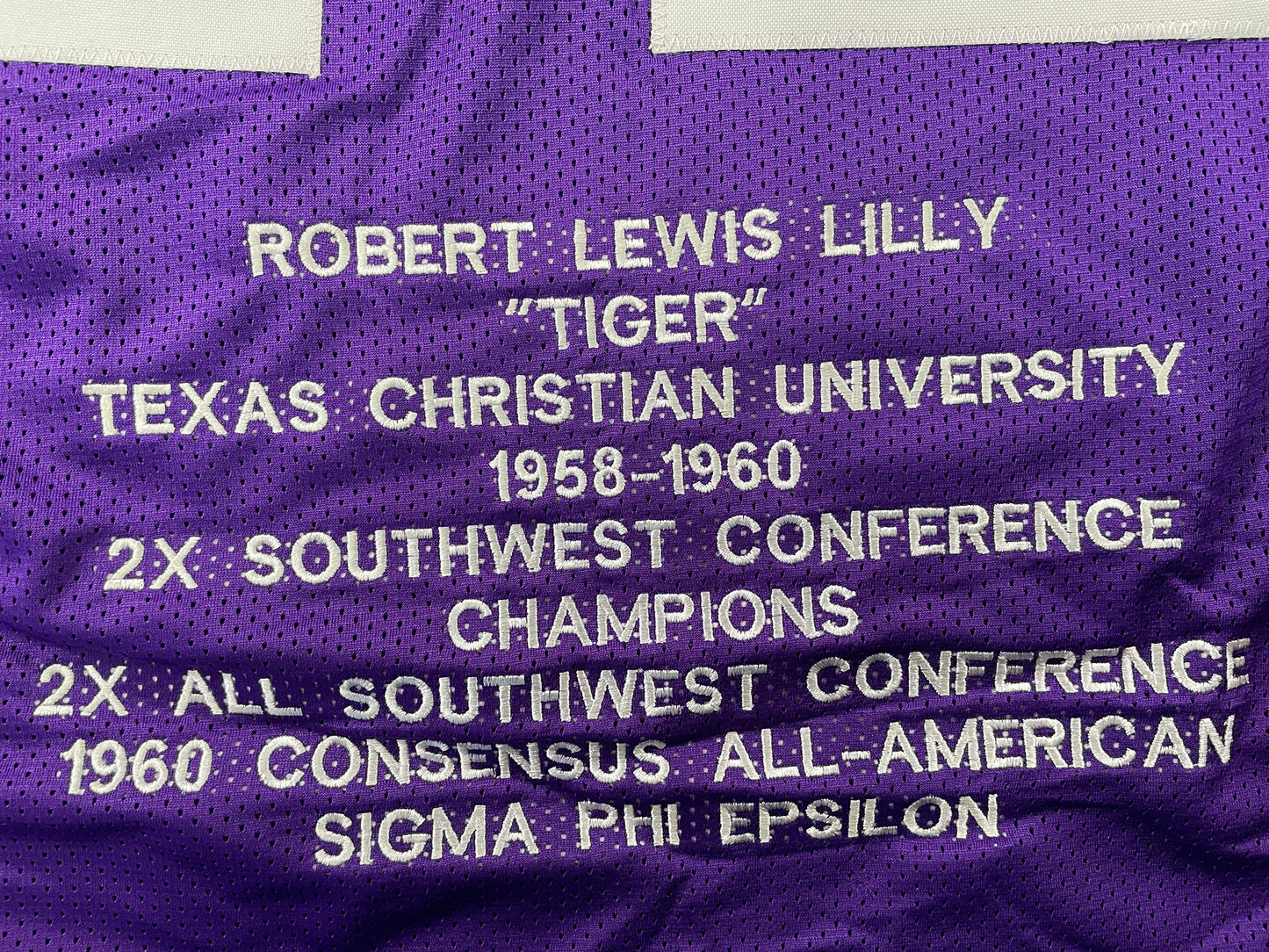 BOB LILLY TCU HORNED FROGS SIGNED STAT JERSEY w/CHOF 81 Dallas Cowboys JSA