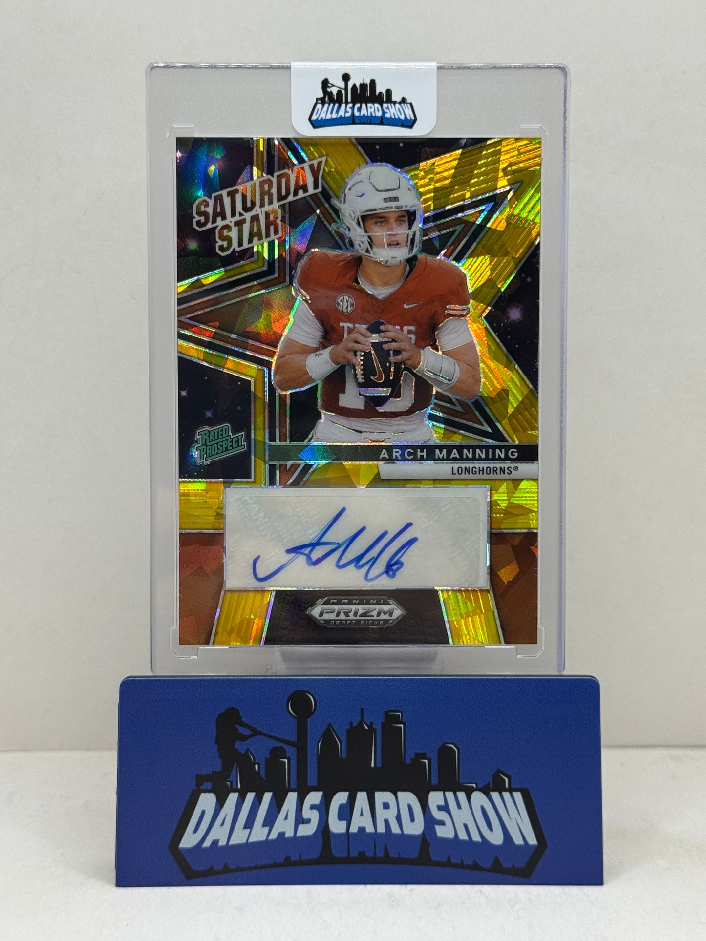 2025 Panini Prizm Draft Picks #SSS-AMG Arch Manning Saturday Star Gold Ice Autograph
