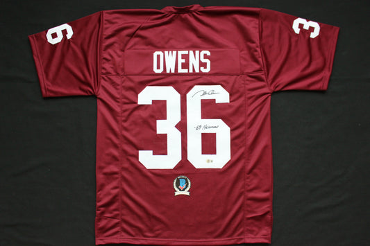 STEVE OWENS OU SOONERS SIGNED JERSEY w/69 HEISMAN Detroit Lions BAS COA