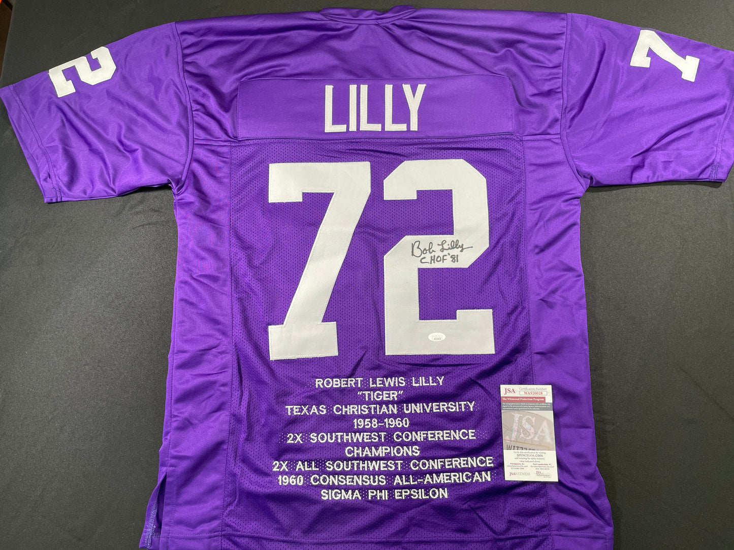 BOB LILLY TCU HORNED FROGS SIGNED STAT JERSEY w/CHOF 81 Dallas Cowboys JSA