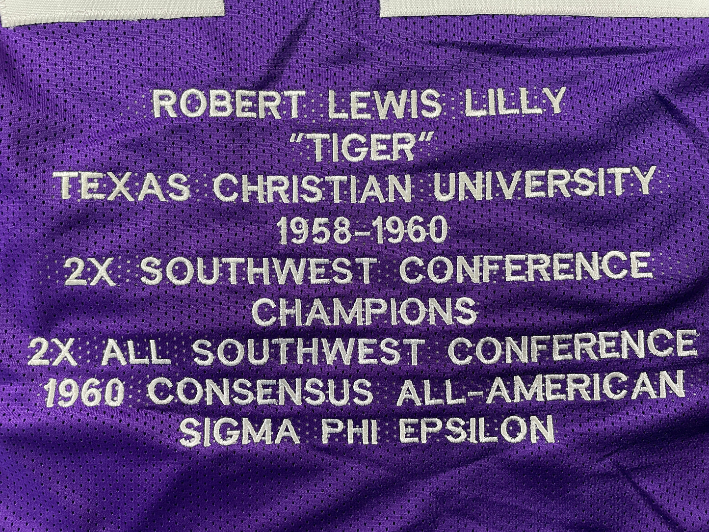 BOB LILLY TCU HORNED FROGS SIGNED STAT JERSEY w/CHOF 81 Dallas Cowboys JSA