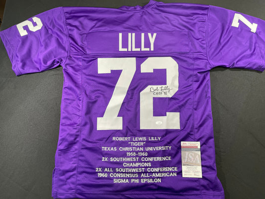 BOB LILLY TCU HORNED FROGS SIGNED STAT JERSEY w/CHOF 81 Dallas Cowboys JSA