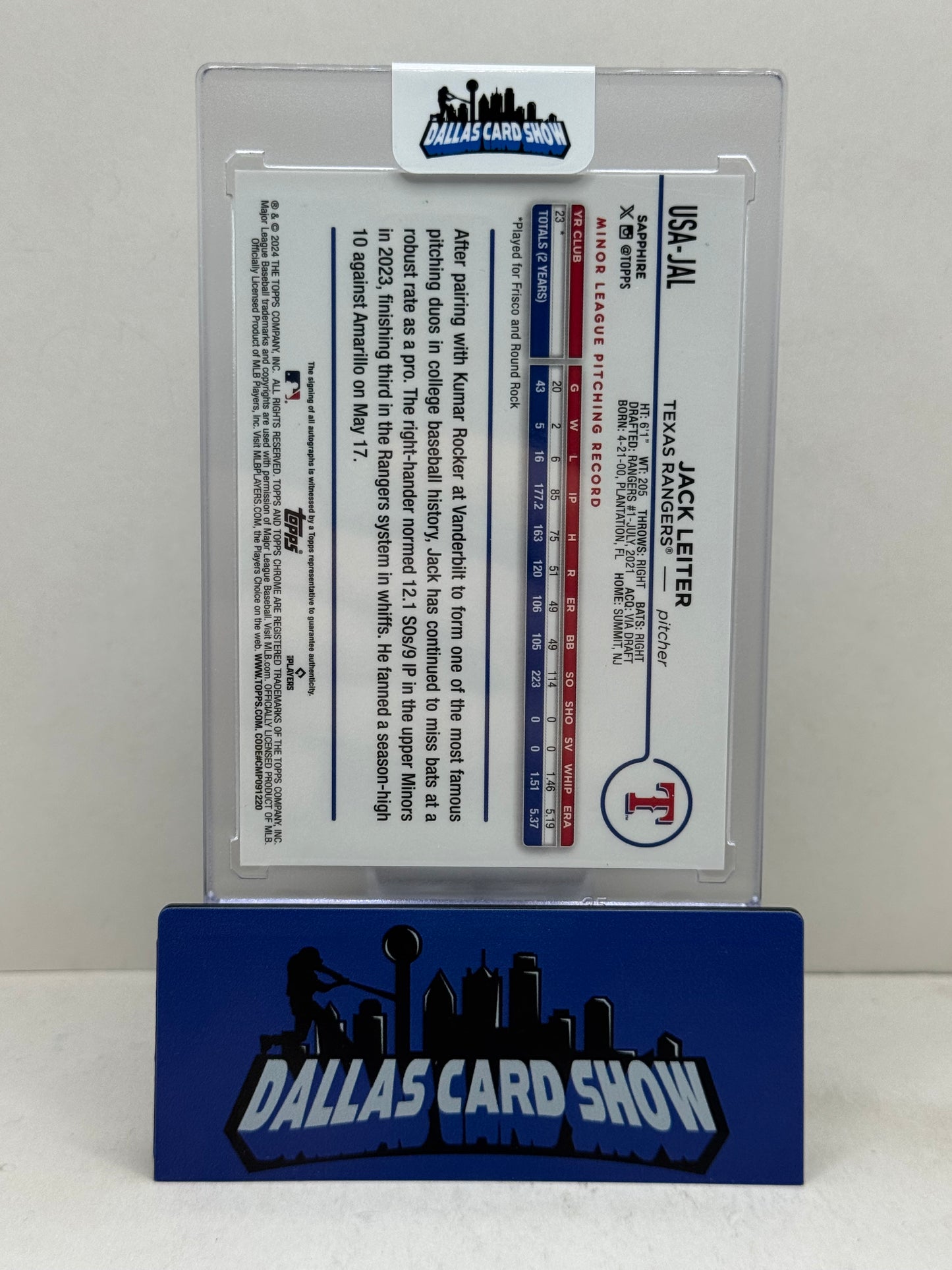 2024 Topps Chrome Sapphire #USA-JAL Jack Leiter Rookie RC Autograph /199