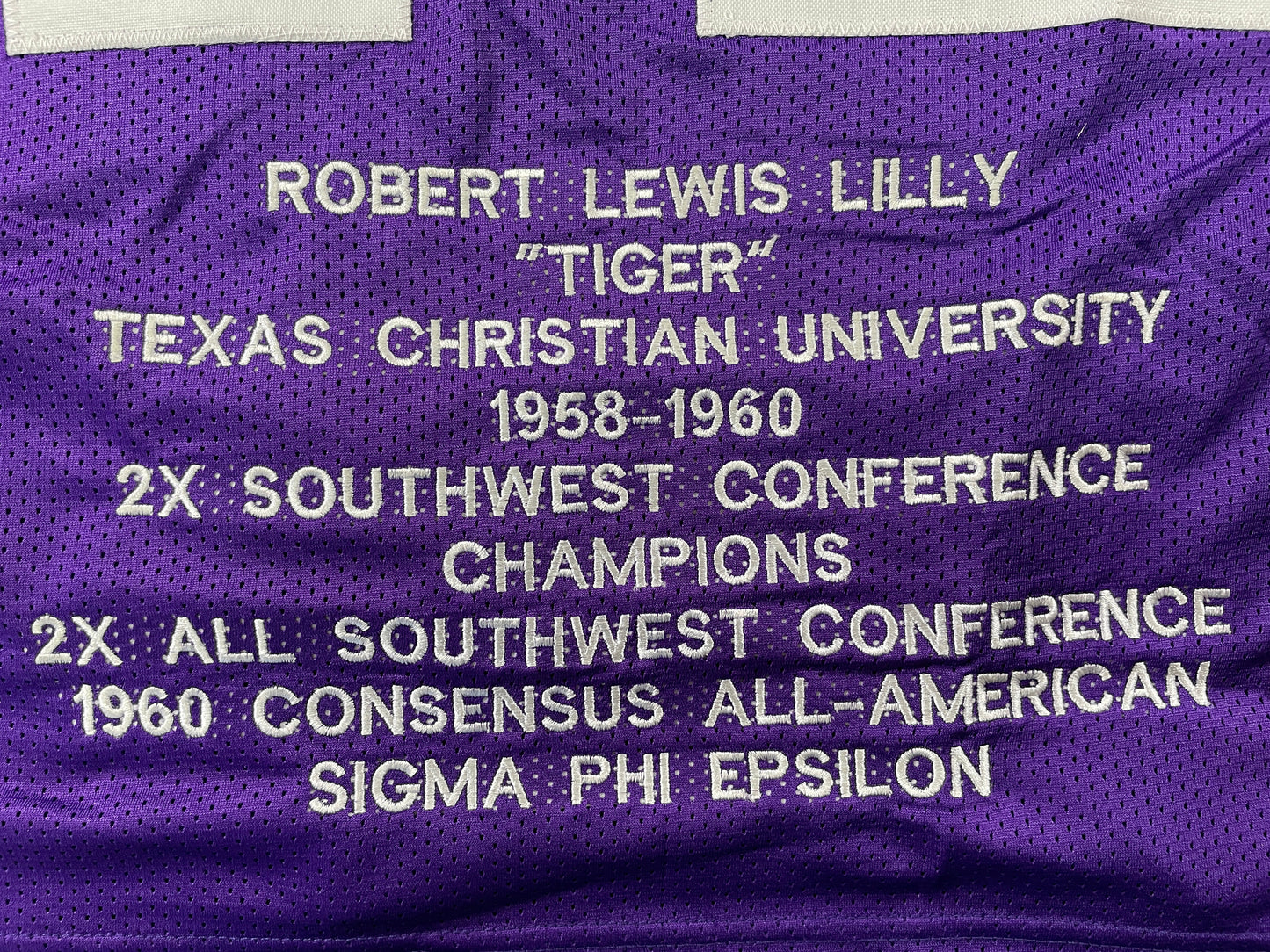 BOB LILLY TCU HORNED FROGS SIGNED STAT JERSEY w/CHOF 81 Dallas Cowboys JSA