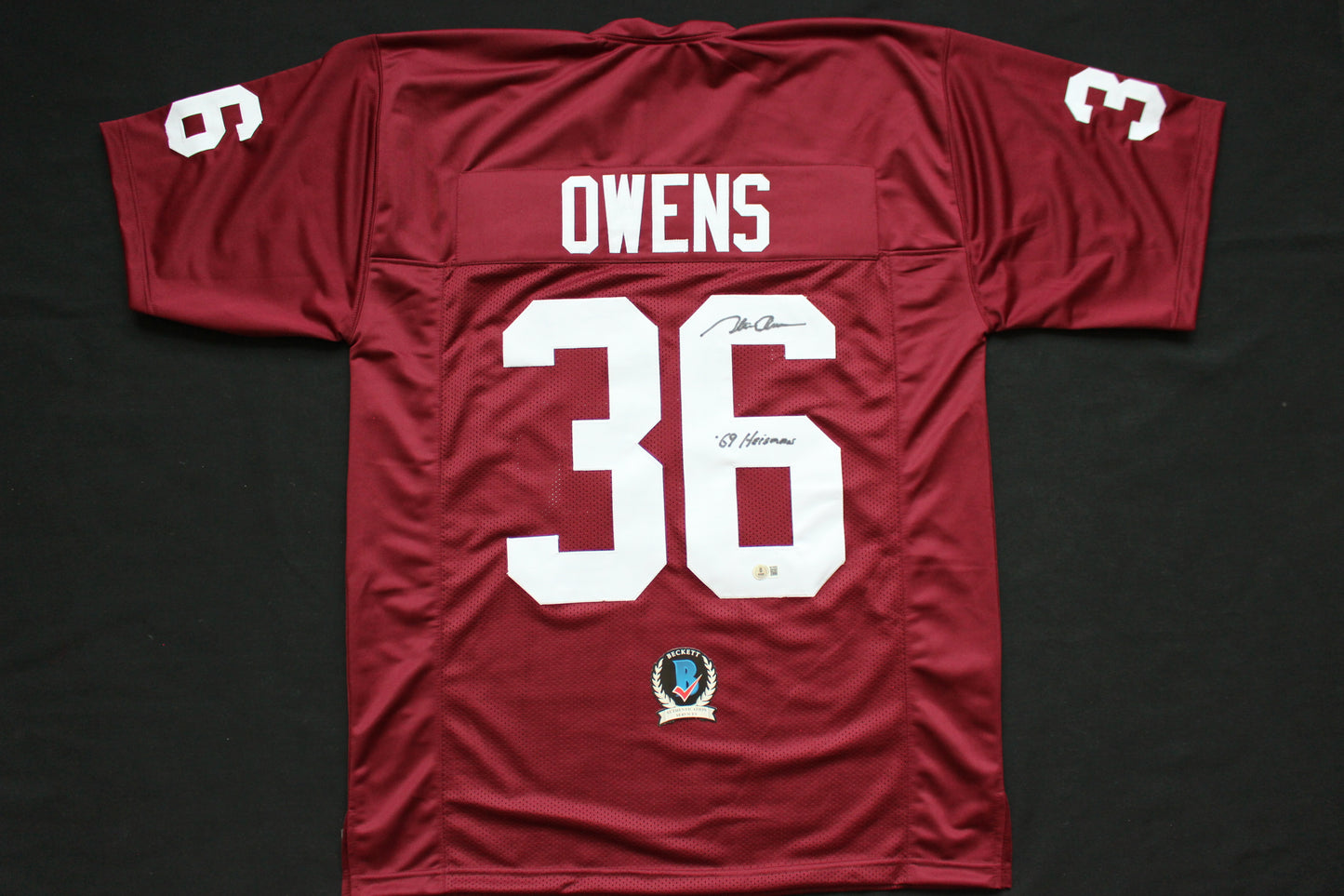 STEVE OWENS OKLAHOMA OU SOONERS SIGNED JERSEY w/69 HEISMAN BAS COA