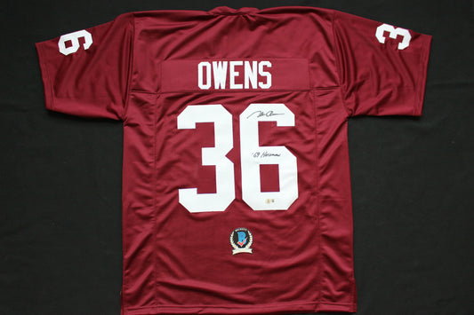 STEVE OWENS OKLAHOMA OU SOONERS SIGNED JERSEY w/69 HEISMAN BAS COA