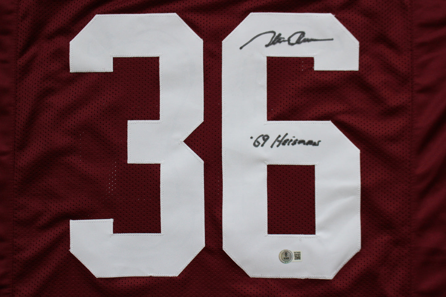STEVE OWENS OKLAHOMA OU SOONERS SIGNED JERSEY w/69 HEISMAN BAS COA