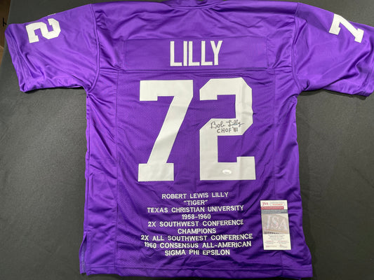 BOB LILLY TCU HORNED FROGS SIGNED STAT JERSEY w/CHOF 81 Dallas Cowboys JSA