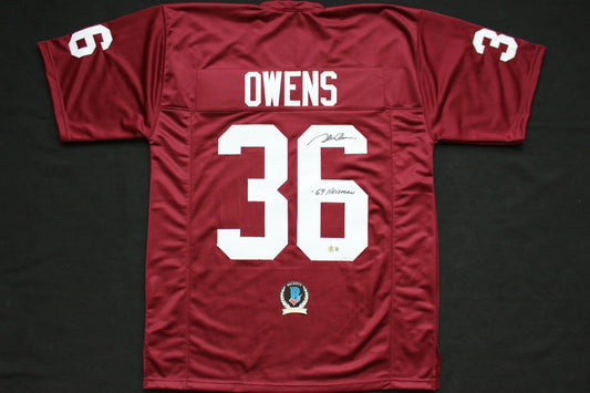 STEVE OWENS OKLAHOMA OU SOONERS SIGNED JERSEY w/69 HEISMAN BAS COA