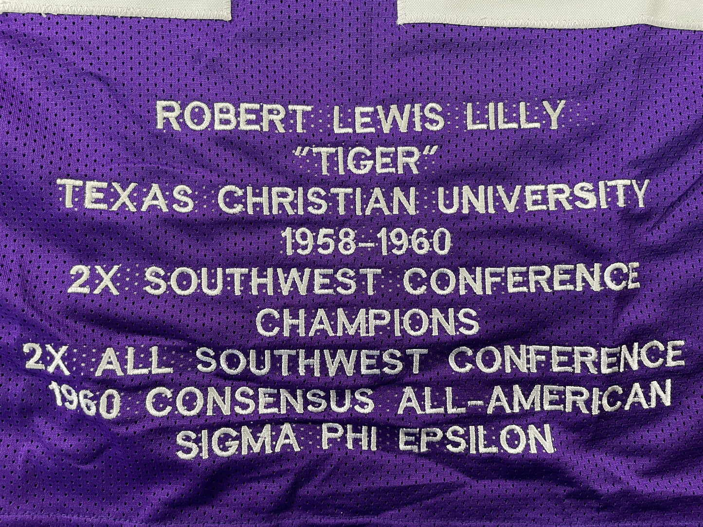 BOB LILLY TCU HORNED FROGS SIGNED STAT JERSEY w/CHOF 81 Dallas Cowboys JSA