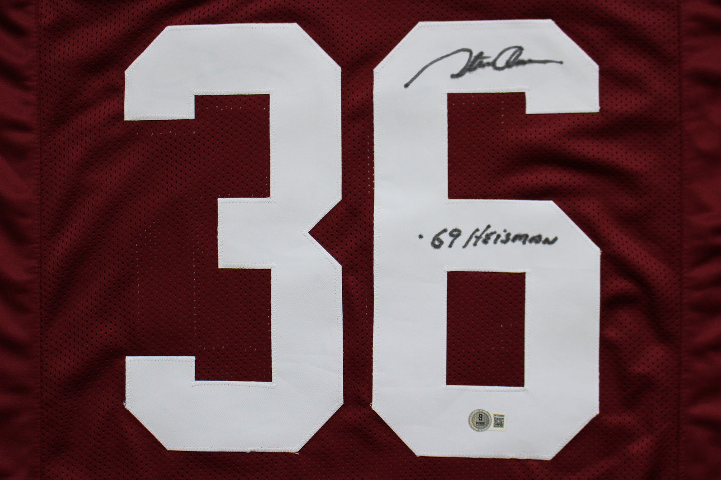 STEVE OWENS OKLAHOMA OU SOONERS SIGNED JERSEY w/69 HEISMAN BAS COA