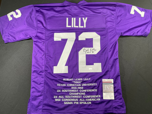 BOB LILLY TCU HORNED FROGS SIGNED STAT JERSEY w/CHOF 81 Dallas Cowboys JSA