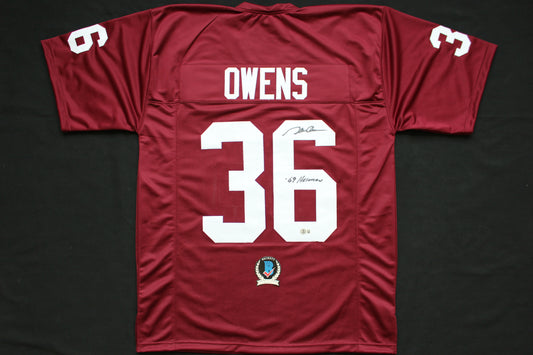 STEVE OWENS OKLAHOMA OU SOONERS SIGNED JERSEY w/69 HEISMAN BAS COA