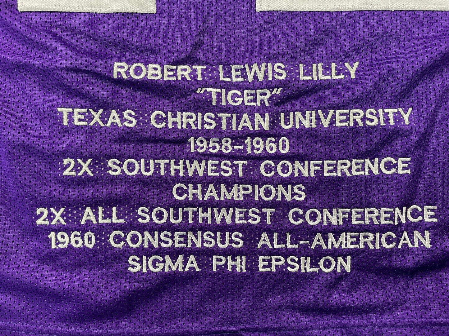 BOB LILLY TCU HORNED FROGS SIGNED STAT JERSEY w/CHOF 81 Dallas Cowboys JSA