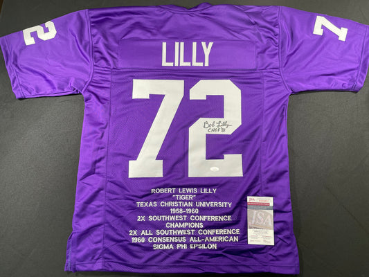 BOB LILLY TCU HORNED FROGS SIGNED STAT JERSEY w/CHOF 81 Dallas Cowboys JSA