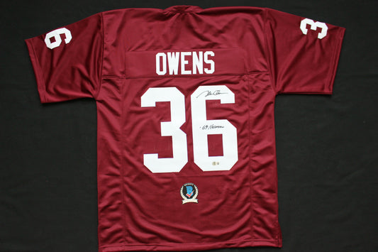 STEVE OWENS OKLAHOMA OU SOONERS SIGNED JERSEY w/69 HEISMAN BAS COA