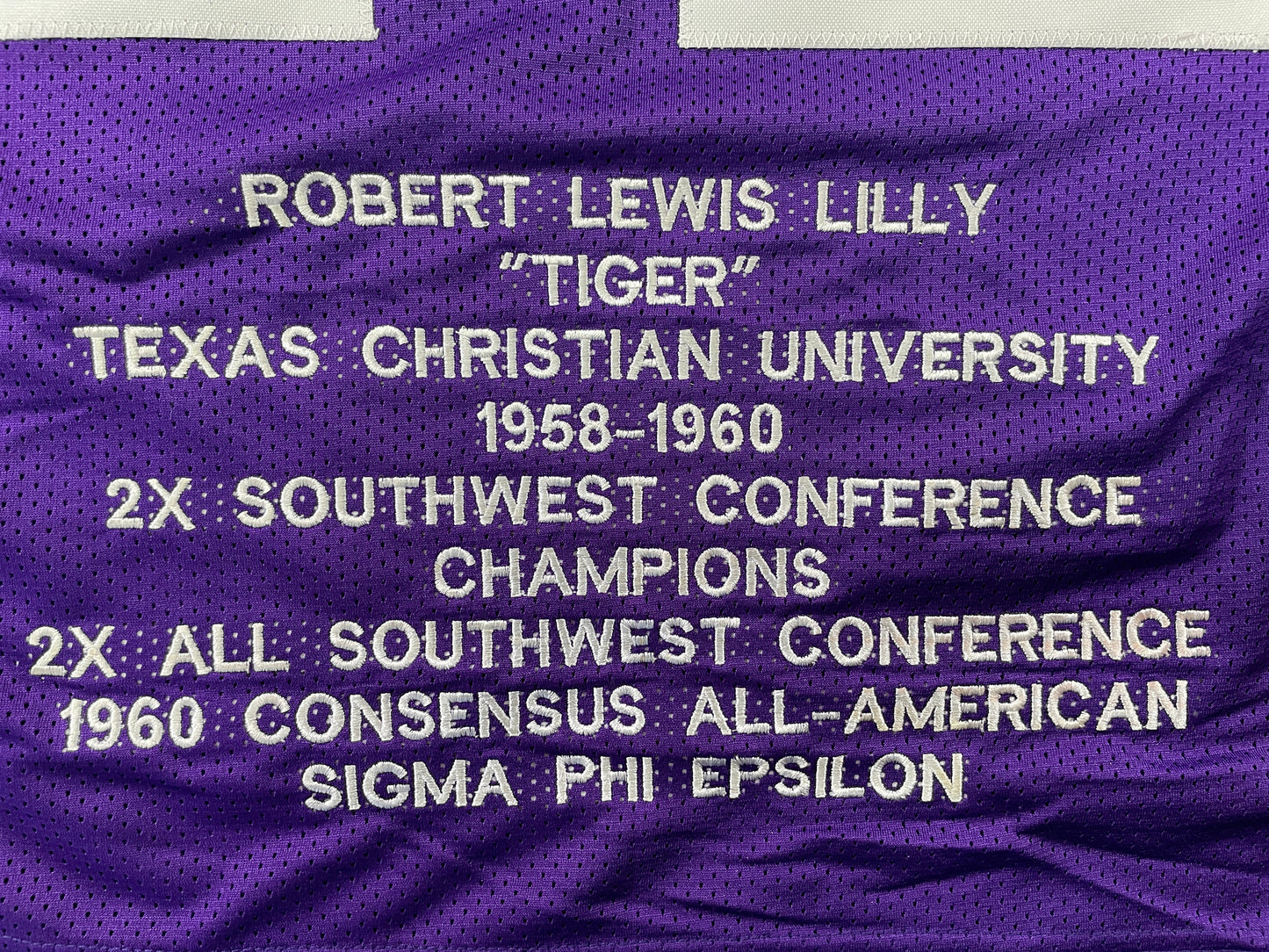 BOB LILLY TCU HORNED FROGS SIGNED STAT JERSEY w/CHOF 81 Dallas Cowboys JSA