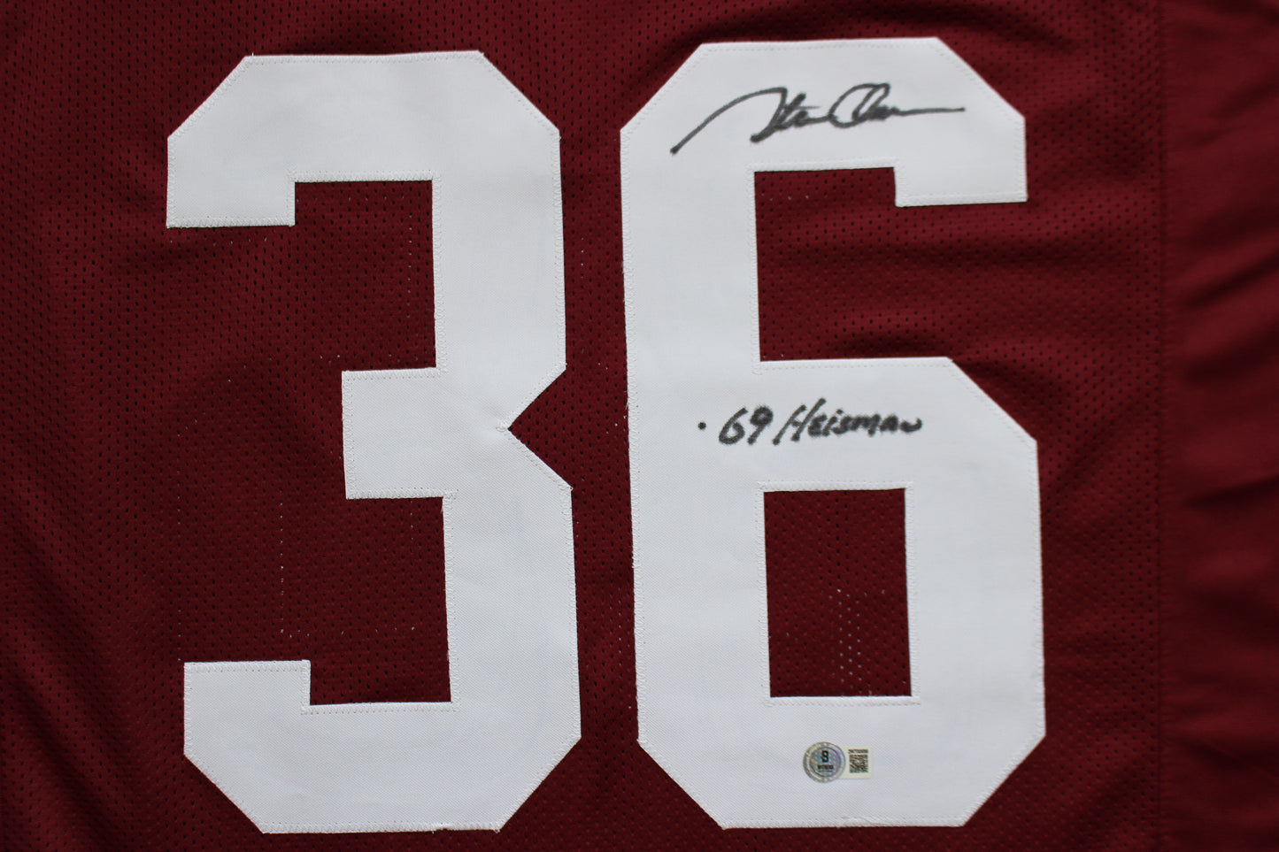 STEVE OWENS OKLAHOMA OU SOONERS SIGNED JERSEY w/69 HEISMAN BAS COA