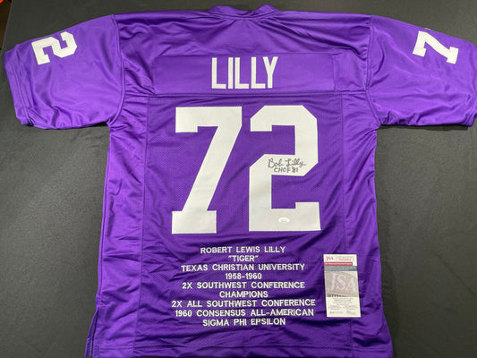 BOB LILLY TCU HORNED FROGS SIGNED STAT JERSEY w/CHOF 81 Dallas Cowboys JSA