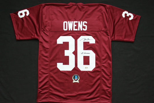 STEVE OWENS OKLAHOMA OU SOONERS SIGNED JERSEY w/69 HEISMAN BAS COA
