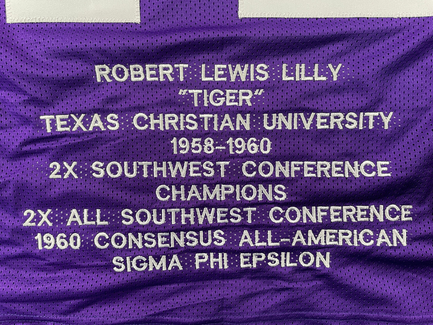 BOB LILLY TCU HORNED FROGS SIGNED STAT JERSEY w/CHOF 81 Dallas Cowboys JSA